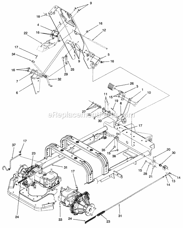 Parking Brake And Linkage Diagram and Parts List for Z54L 53AC365K100 Cub Cadet Lawn Mower